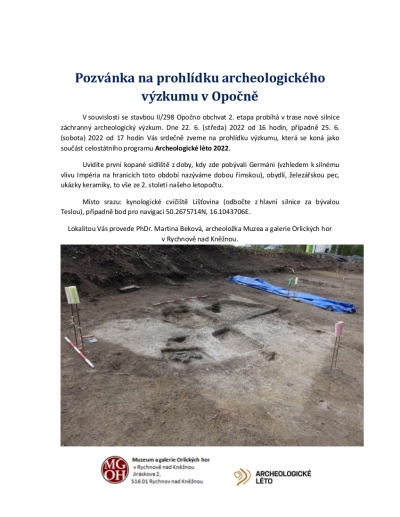 Prohlídka archeologického výzkumu v Opočně